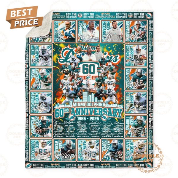 Miami Dolphins 60th Anniversary 1965 – 2025 Fleece Blanket