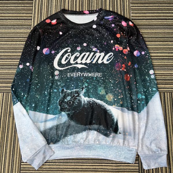 Cocaine Everywhere Cat With Snow Ugly Christmas Sweater Sweatshirt