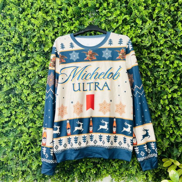 Michelob Ultra Beer Blue Holiday Ugly Christmas Sweater