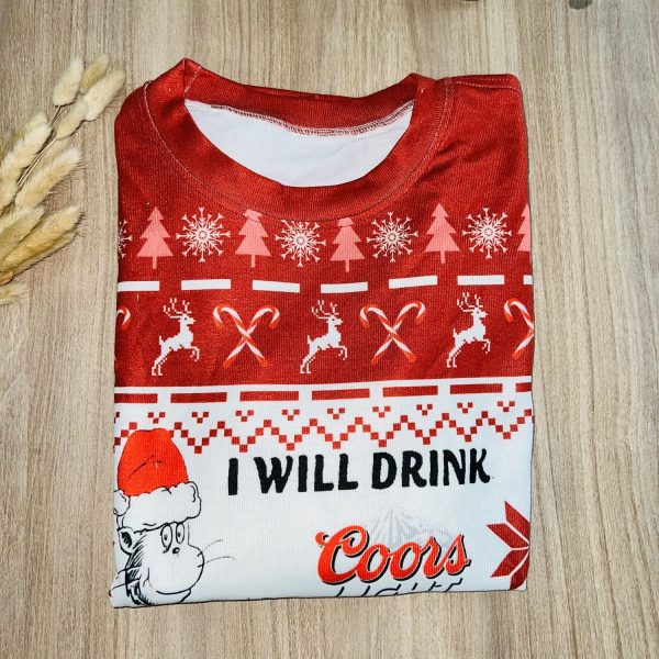 Corona Extra Beer Grinch I Will Drink Here Or There I Will Drink Everywhere Ugly Christmas Holiday Sweater