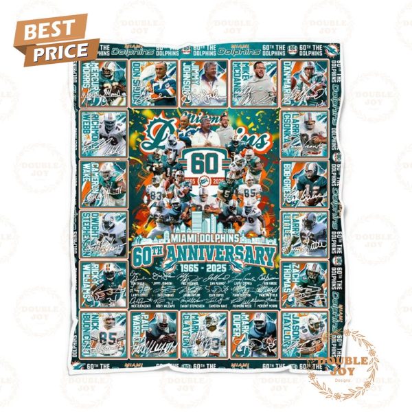 Miami Dolphins 60th Anniversary 1965 – 2025 Fleece Blanket