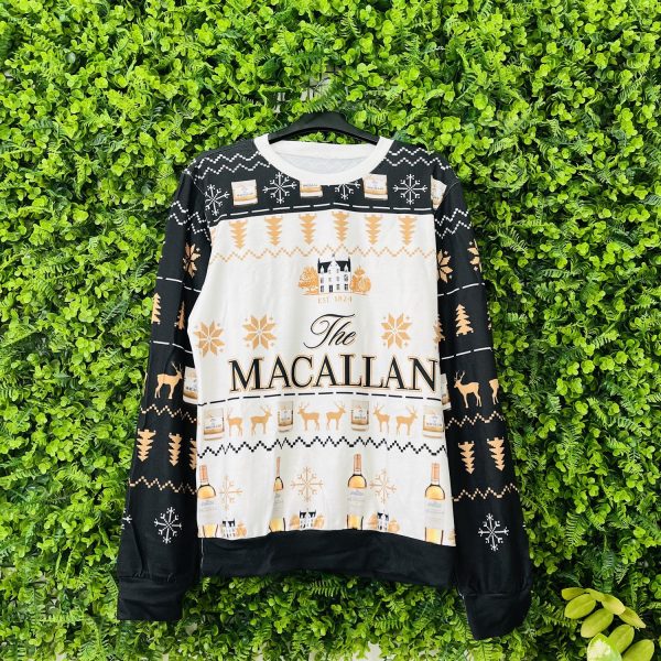 The Macallan Whisky Reindeer & Snowflake Pattern Xmas Ugly Christmas Sweater