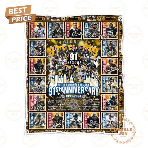 Pittsburgh Steelers 91th Anniversary 1933-2024 Fleece Blanket