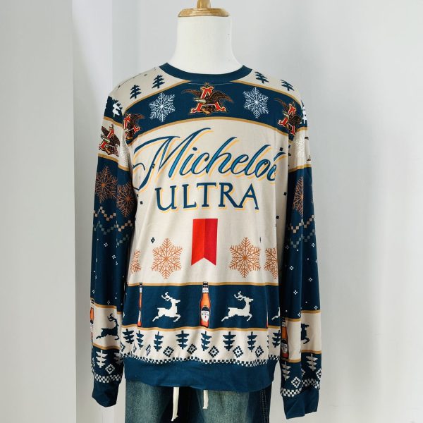 Michelob Ultra Beer Blue Holiday Ugly Christmas Sweater