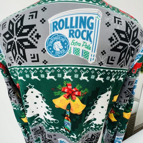 Rolling Rock Beer Xmas Bell Pine Tree Ugly Christmas Sweater