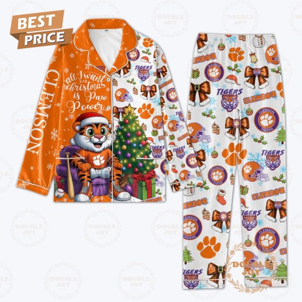 Clemson Tigers All I Want Christmas Is Paw Power Pajamas Set – Orange