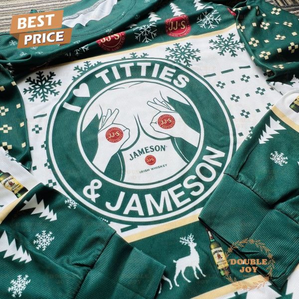 Funny Christmas Jameson Whiskey Sweater – ‘I Love Titties & Jameson’, Holiday Ugly Sweater