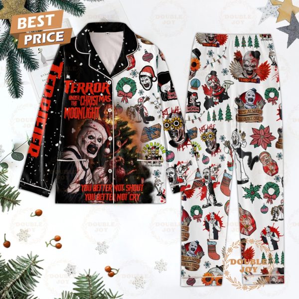 Terrifier Film Terror Under The Christmas Moonlight “You Better Not Shout You Better Not Cry” Pajamas Set