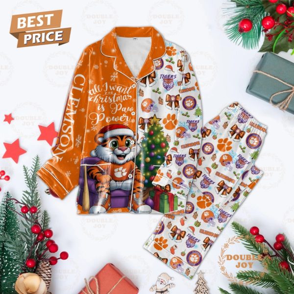 Clemson Tigers All I Want Christmas Is Paw Power Pajamas Set – Orange