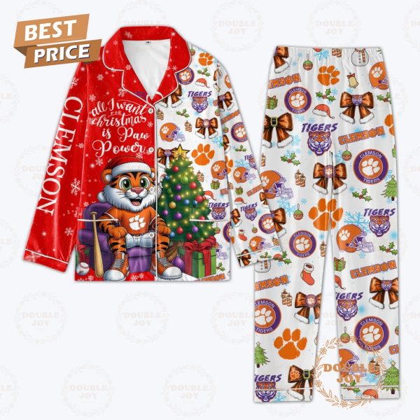 Clemson Tigers All I Want Christmas Is Paw Power Pajamas Set – Red