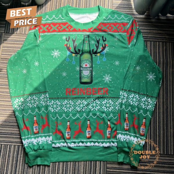 Funny Heineken Reinbeer Christmas Sweater – ‘Reinbeer’ Holiday Ugly Sweater, Green Festive Design