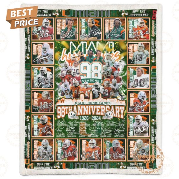 Miami Hurricanes 98th Anniversary 1926-2024 Fleece Blanket