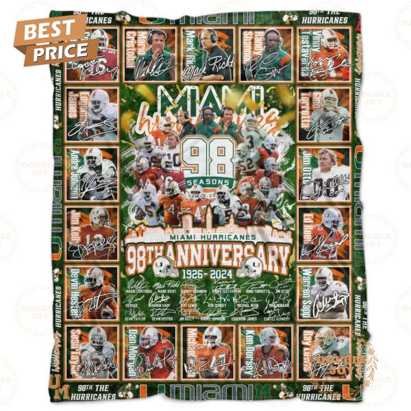 Miami Hurricanes 98th Anniversary 1926-2024 Fleece Blanket