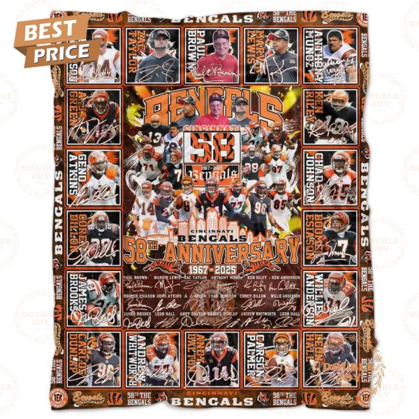 Cincinnati Bengals 58th Anniversary 1967-2025 Fleece Blanket