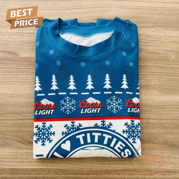 Funny Christmas Coors Light Sweater – ‘I Love Titties & Coors Light’, Ugly Holiday Sweater