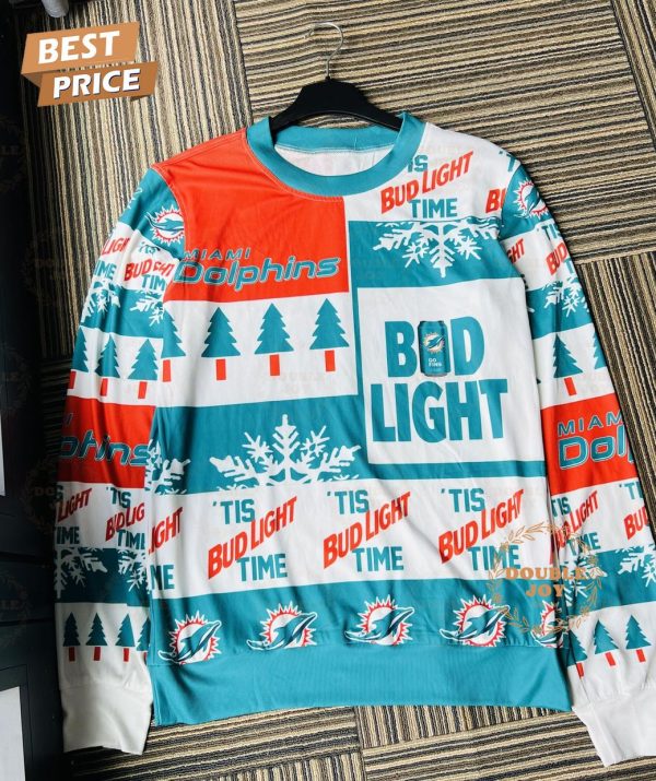 Bud Light Miami Dolphins Ugly Christmas Sweater – NFL Football and Beer-Themed Holiday Sweater for Fans