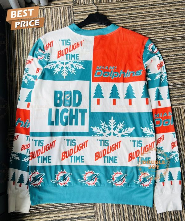 Bud Light Miami Dolphins Ugly Christmas Sweater – NFL Football and Beer-Themed Holiday Sweater for Fans