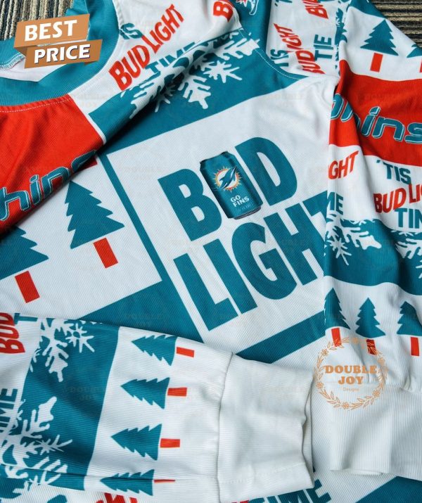 Bud Light Miami Dolphins Ugly Christmas Sweater – NFL Football and Beer-Themed Holiday Sweater for Fans