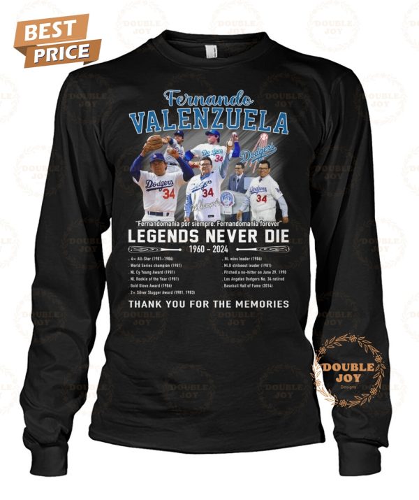 Fernando Valenzuela Fernandomania Legends Never Die 1960-2024 Thank You For The Memories T-Shirt