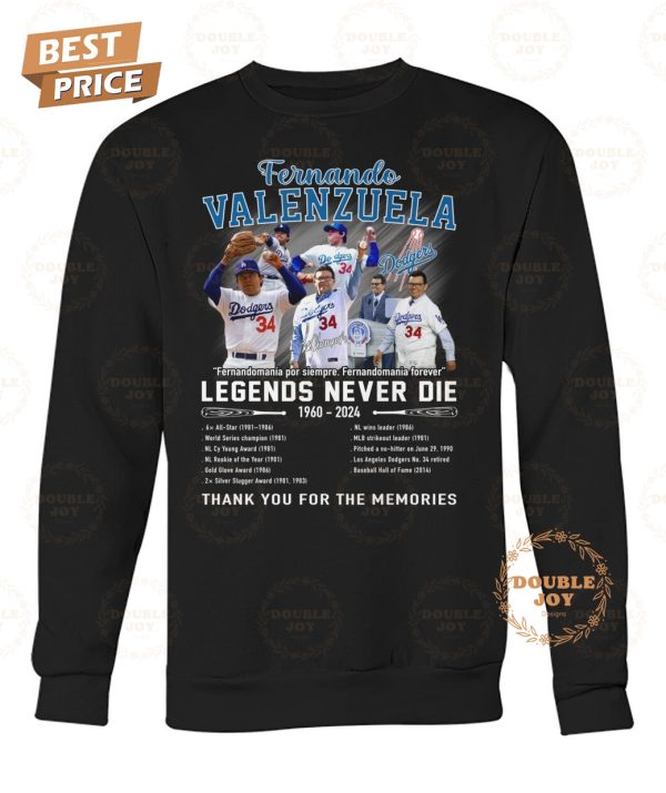 Fernando Valenzuela Fernandomania Legends Never Die 1960-2024 Thank You For The Memories T-Shirt