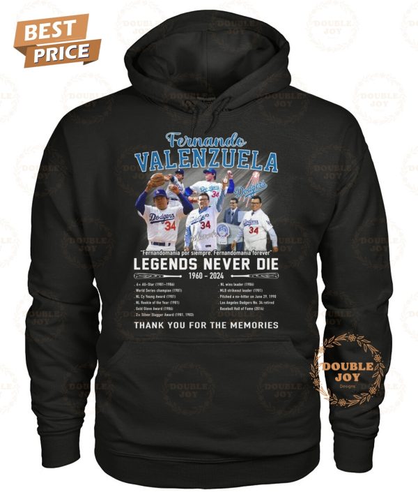 Fernando Valenzuela Fernandomania Legends Never Die 1960-2024 Thank You For The Memories T-Shirt