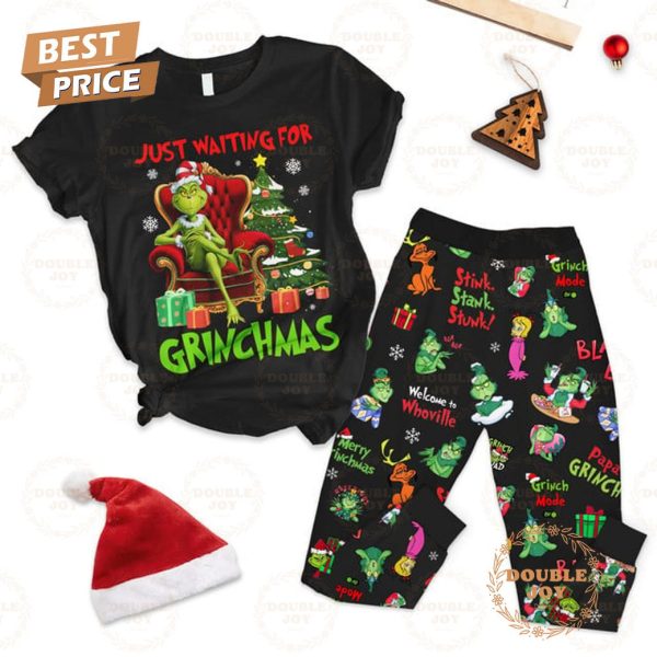 Grinch Just Waiting For Christmas Fleece Pajamas Set