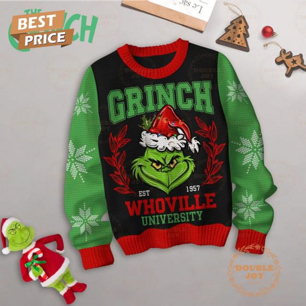 Grinch Whoville University Christmas Sweater – Black