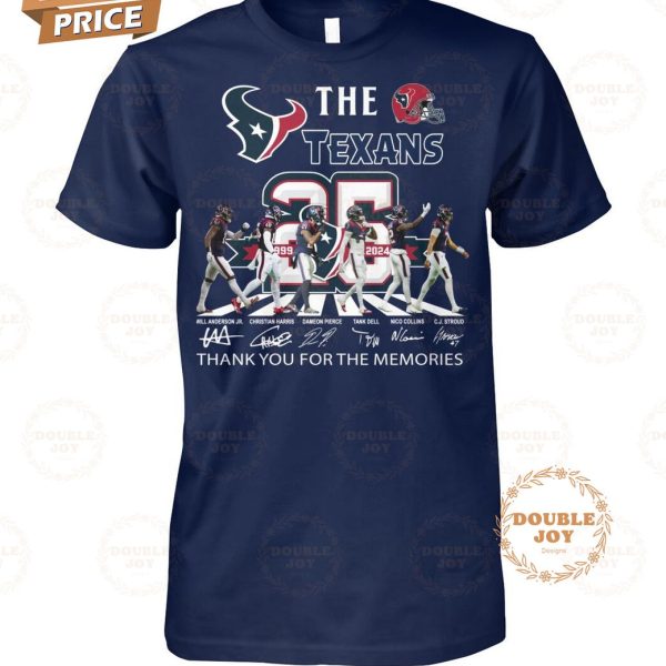 Houston Texans 25th Anniversary 1999-2024 Thank You For The Memories T-Shirt