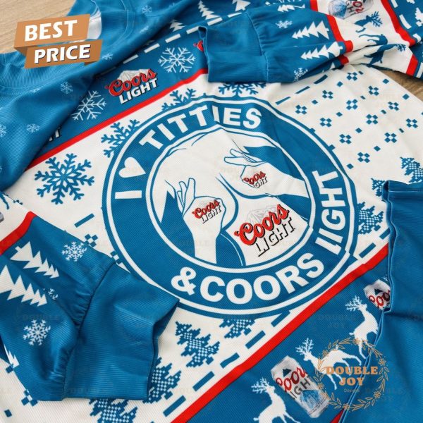 Funny Christmas Coors Light Sweater – ‘I Love Titties & Coors Light’, Ugly Holiday Sweater