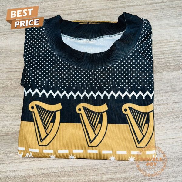 Guinness Christmas Sweater – Funny Beer-Themed Holiday Ugly Sweater, Gold and Black Design