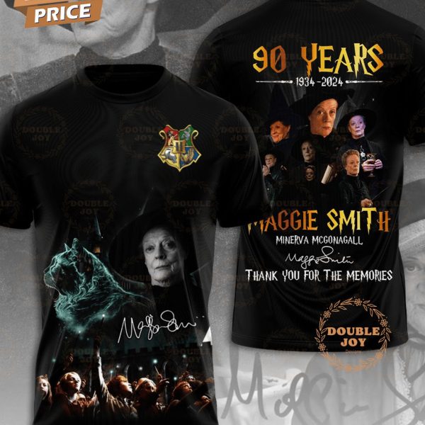 Maggie Smith 90 Years 1934-2024 Minerva Mcgonagall Thank You For The Memories 3D T-Shirt