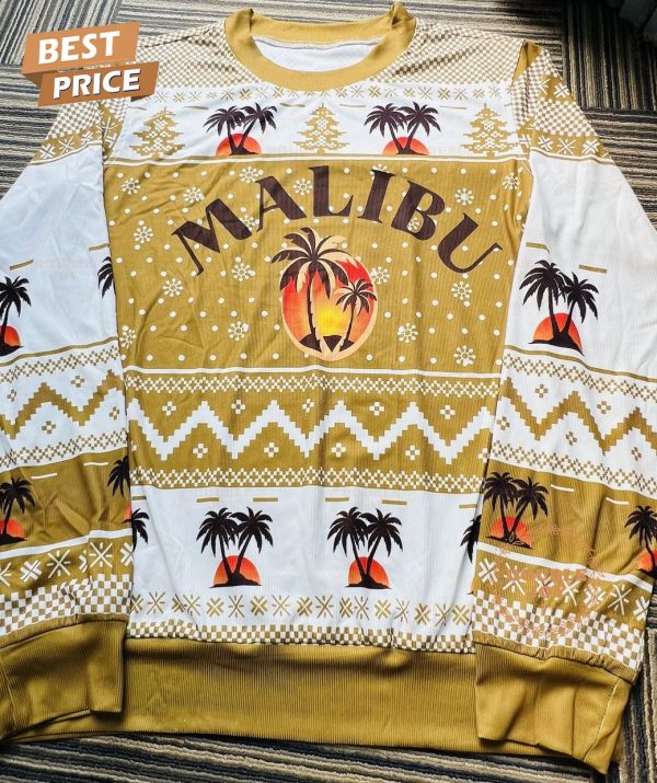 Malibu Christmas Sweater – Tropical Sunset Palm Trees Pattern Holiday Sweater for Festive Celebrations