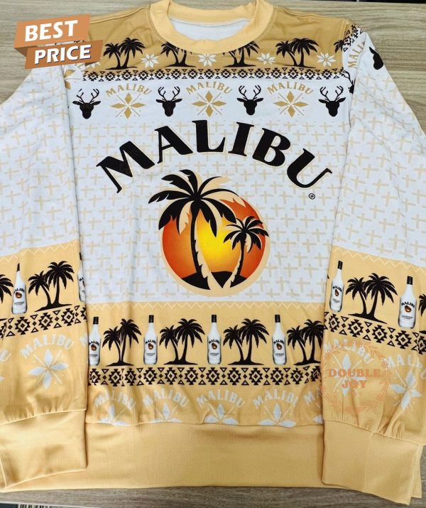 Malibu Rum Ugly Christmas Sweater – Tropical Palm Tree and Sunset Design, Fun Holiday Sweater for Men and Women