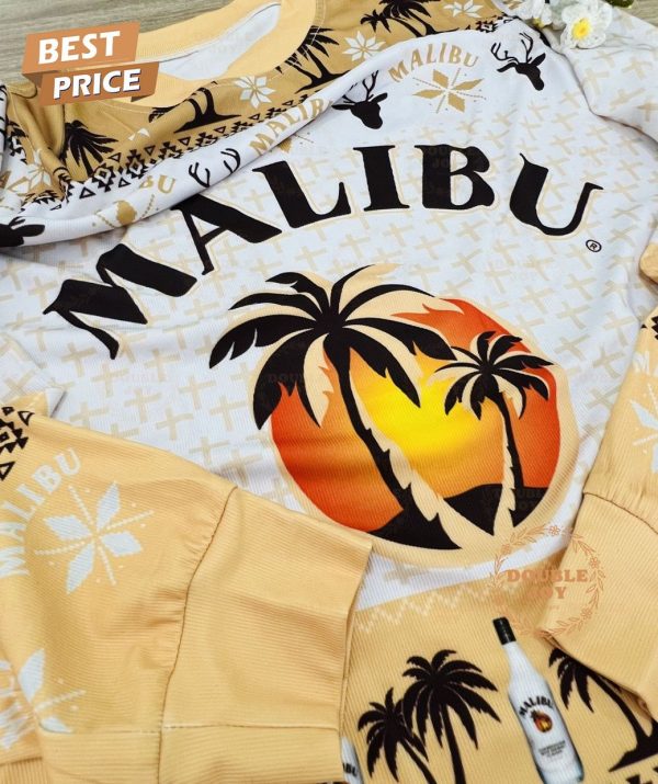 Malibu Rum Ugly Christmas Sweater – Tropical Palm Tree and Sunset Design, Fun Holiday Sweater for Men and Women