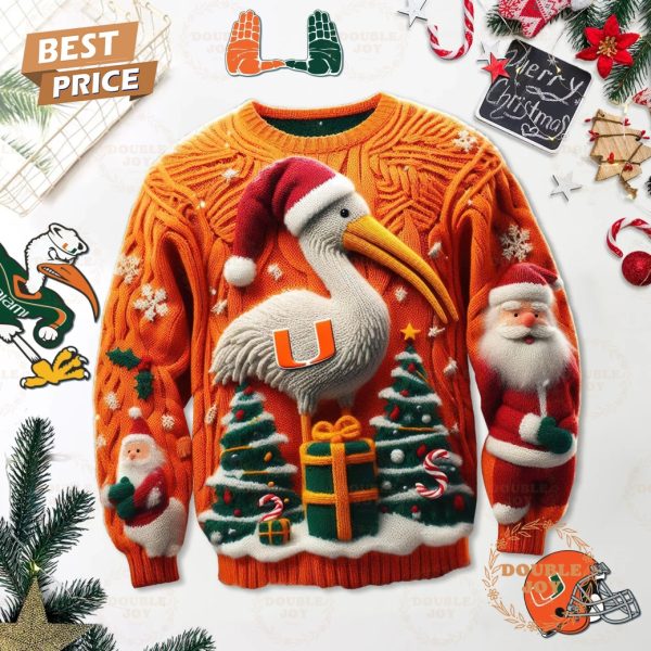 Miami Hurricanes Merry Christmas Orange Sweater