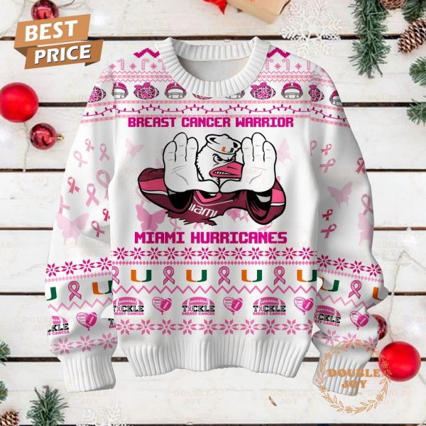 Miami Hurricanes Preast Cancer Warrior Sweater – White