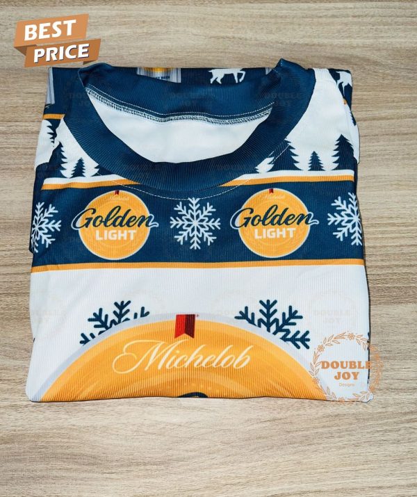 Michelob Golden Light Ugly Christmas Sweater – Beer Can and Snowflake Design, Funny Holiday Sweater for Men and Women