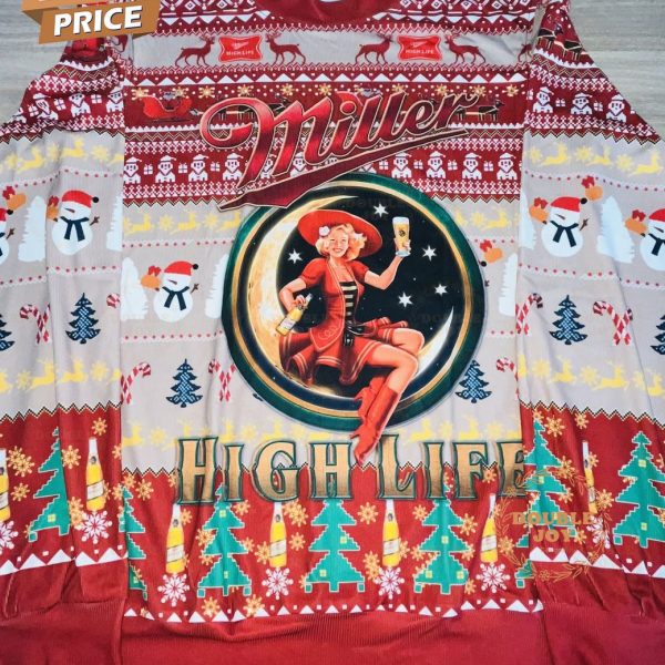 Miller High Life Ugly Christmas Sweater – Retro Lady Design, Funny Holiday Beer Sweater for Men and Women