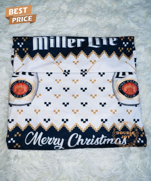 Miller Lite Christmas Sweater – Funny Ugly Holiday Sweater with Beer Can Design, Men’s and Women’s Sizes