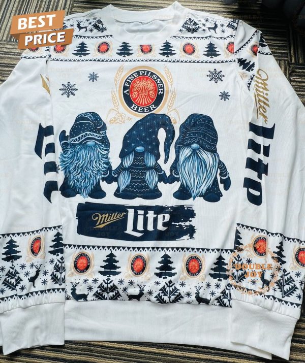 Miller Lite Christmas Sweater – Gnome Design, Funny Ugly Holiday Beer Sweater for Men and Women