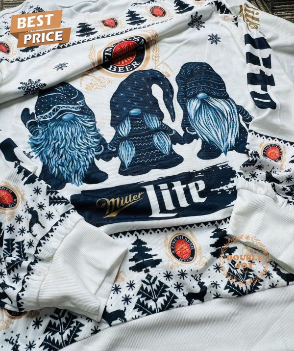 Miller Lite Christmas Sweater – Gnome Design, Funny Ugly Holiday Beer Sweater for Men and Women