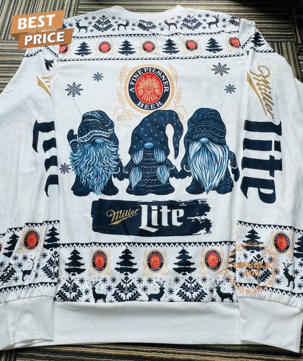 Miller Lite Christmas Sweater – Gnome Design, Funny Ugly Holiday Beer Sweater for Men and Women