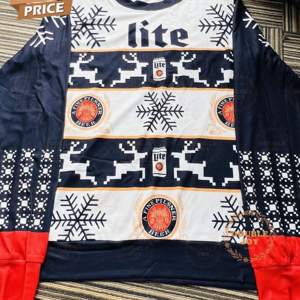 Miller Lite Ugly Christmas Sweater – Reindeer and Snowflake Holiday Design, Funny Beer-Themed Sweater for Men and Women