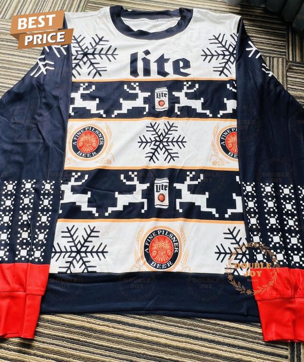 Miller Lite Ugly Christmas Sweater – Reindeer and Snowflake Holiday Design, Funny Beer-Themed Sweater for Men and Women