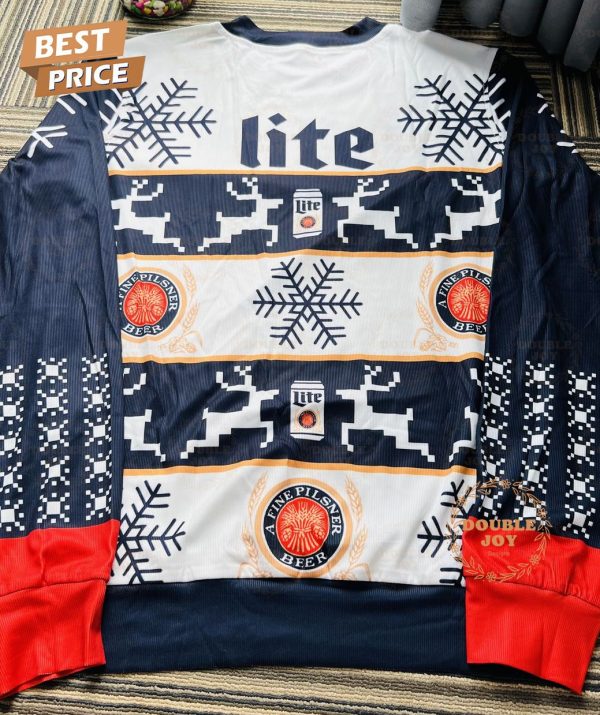 Miller Lite Ugly Christmas Sweater – Reindeer and Snowflake Holiday Design, Funny Beer-Themed Sweater for Men and Women