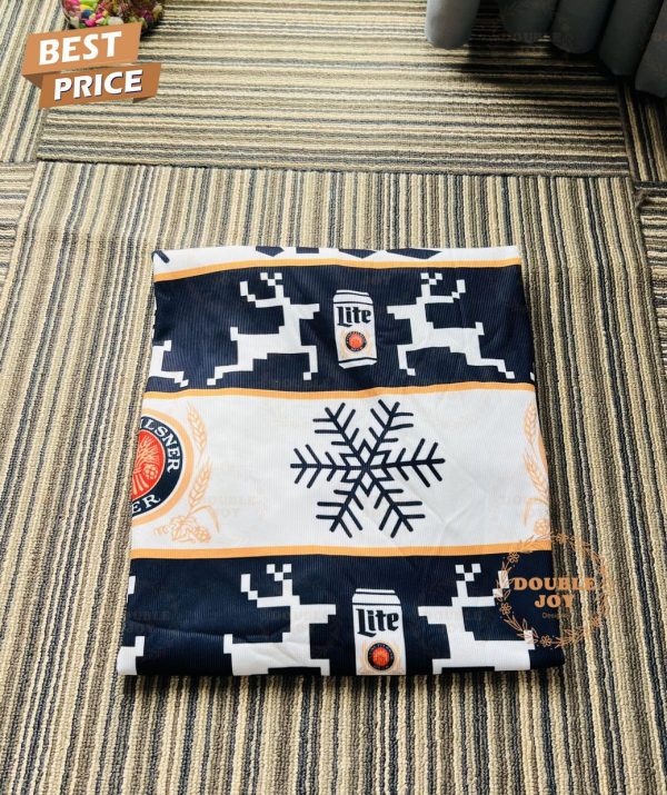 Miller Lite Ugly Christmas Sweater – Reindeer and Snowflake Holiday Design, Funny Beer-Themed Sweater for Men and Women