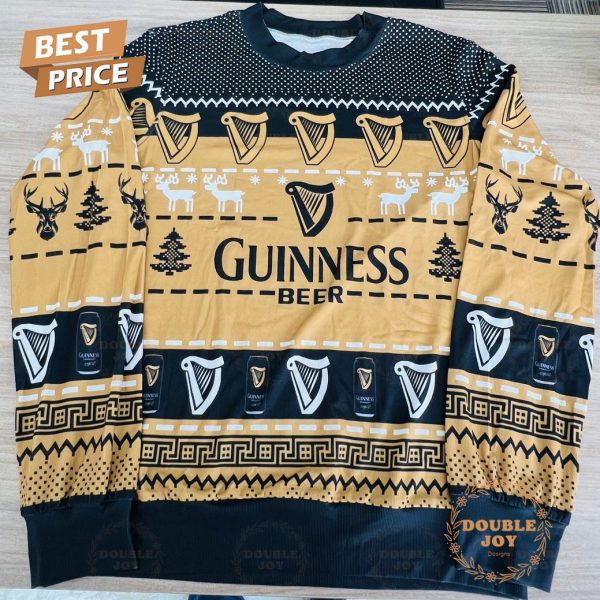 Guinness Christmas Sweater – Funny Beer-Themed Holiday Ugly Sweater, Gold and Black Design