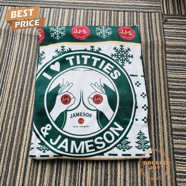 Funny Christmas Jameson Whiskey Sweater – ‘I Love Titties & Jameson’, Holiday Ugly Sweater