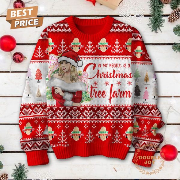 Taylor Swift In My Heart Is A Christmas Tree Farm 2024 Sweater – Red