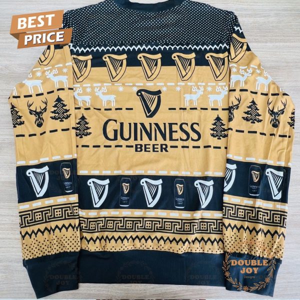 Guinness Christmas Sweater – Funny Beer-Themed Holiday Ugly Sweater, Gold and Black Design